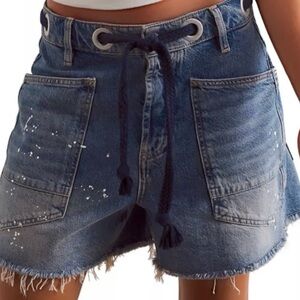 WE THE FREE By Free People:”Moxie” Low Sling Barrel Shorts In Timeless Blue NWT